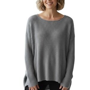 LOFT Women's XL Gray Textured Knit Crewneck Sweater